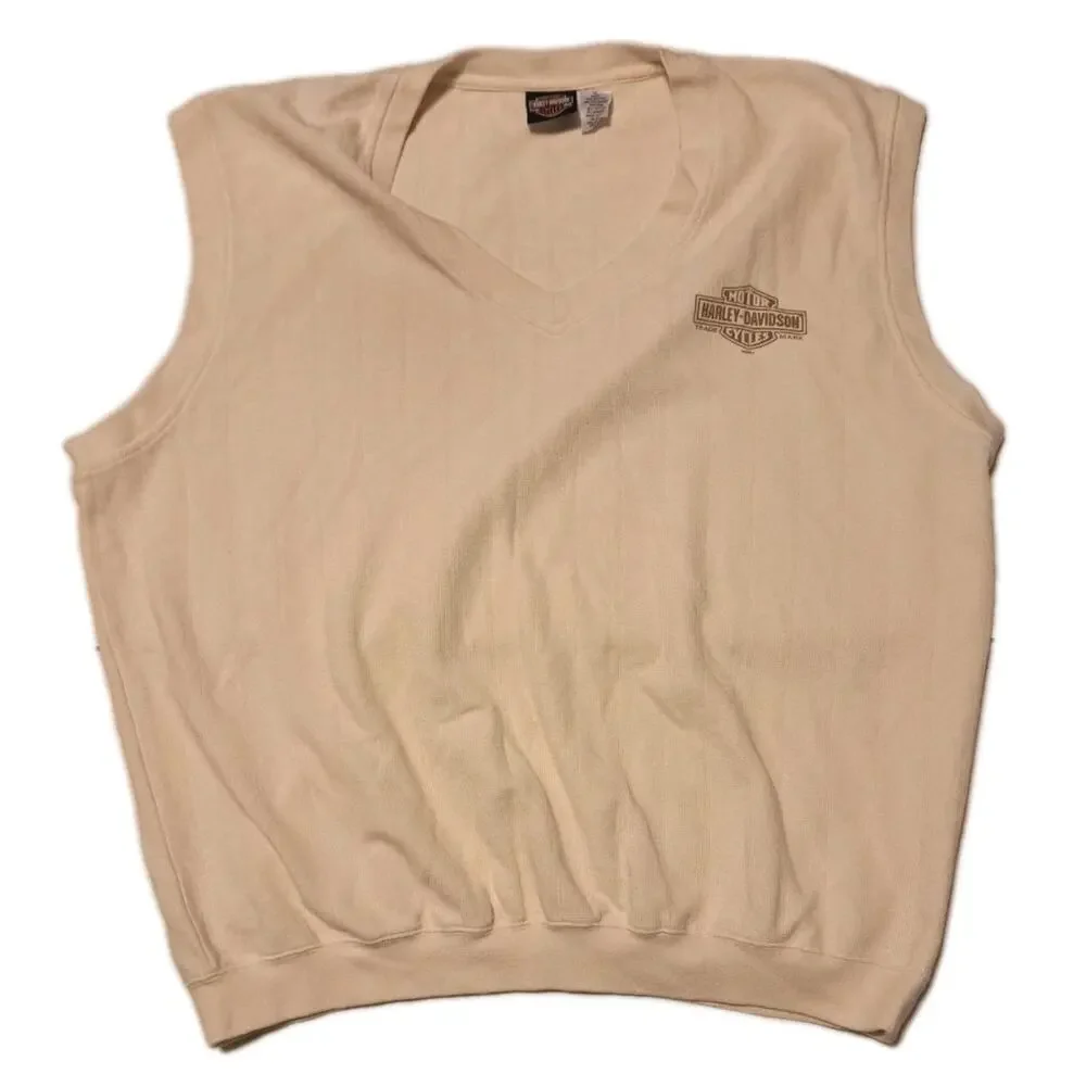 Harley Davidson Men’s XL Beige V-Neck Sweater Vest Cotton Blend Greenville SC